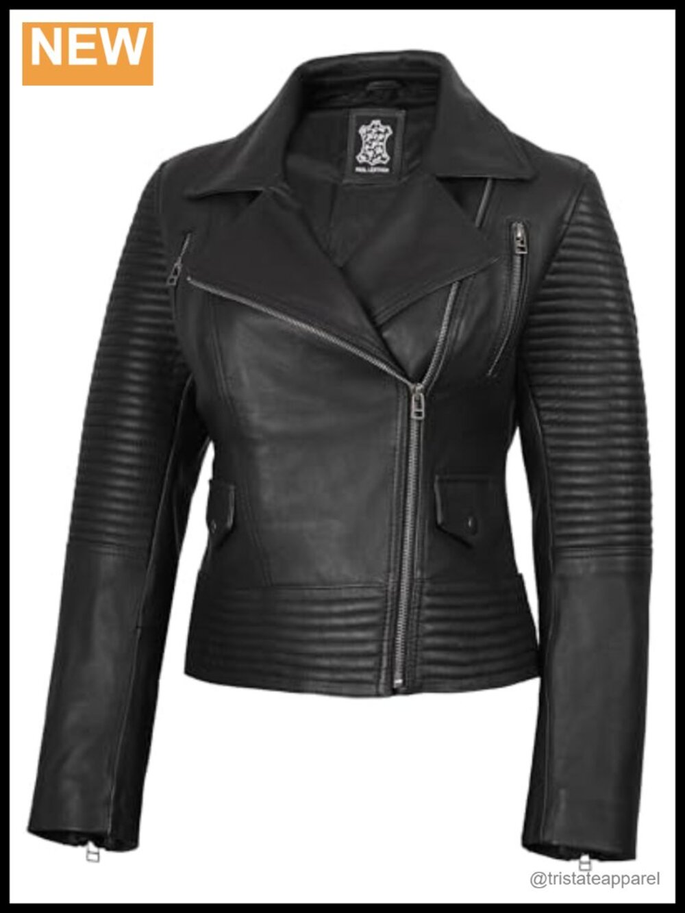 Real Lambskin Leather Motorcycle Jacket Women Asymmetrical Zipper Quilted